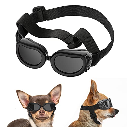 Lewondr Dog Sunglasses Small Breed Dogs Goggles UV Protection,Goggles for Small Dogs Eye Wear Protection with Adjustable Strap Windproof Anti-Fog Sunglasses for Small Dogs Doggy Doggie Glasses,Black