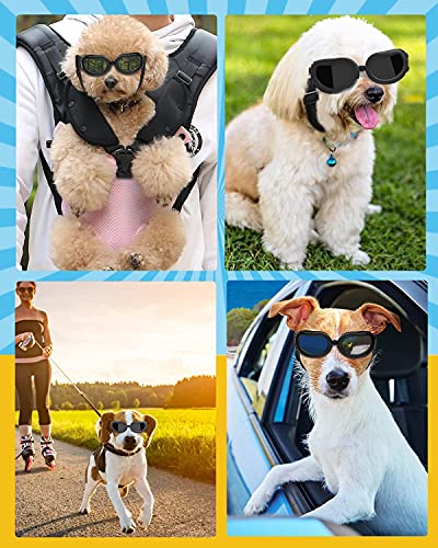 Lewondr Dog Sunglasses Small Breed Dogs Goggles UV Protection,Goggles for Small Dogs Eye Wear Protection with Adjustable Strap Windproof Anti-Fog Sunglasses for Small Dogs Doggy Doggie Glasses,Black