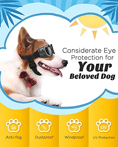 Lewondr Dog Sunglasses Small Breed Dogs Goggles UV Protection,Goggles for Small Dogs Eye Wear Protection with Adjustable Strap Windproof Anti-Fog Sunglasses for Small Dogs Doggy Doggie Glasses,Black