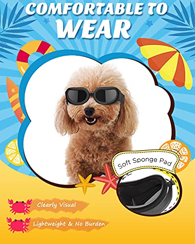 Lewondr Dog Sunglasses Small Breed Dogs Goggles UV Protection,Goggles for Small Dogs Eye Wear Protection with Adjustable Strap Windproof Anti-Fog Sunglasses for Small Dogs Doggy Doggie Glasses,Black