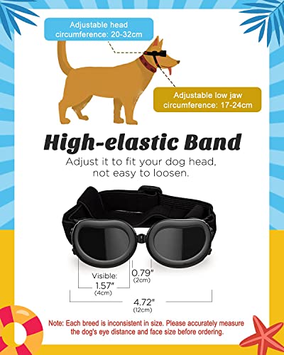 Lewondr Dog Sunglasses Small Breed Dogs Goggles UV Protection,Goggles for Small Dogs Eye Wear Protection with Adjustable Strap Windproof Anti-Fog Sunglasses for Small Dogs Doggy Doggie Glasses,Black