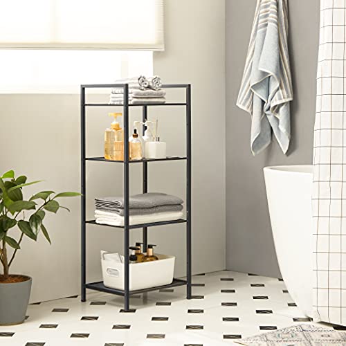 SONGMICS 4-Tier Storage Rack, Bathroom Shelf, Extendable Plant Stand with Adjustable Shelf, for Bathroom, Living Room, Balcony, Kitchen, Black UBSC034B01