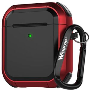 winproo armor airpods 2nd & 1st generation case cover with keychain, military hard shell full-body shockproof protective case skin for airpods 2nd & 1st gen [charging led visible]