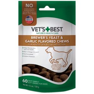 vet’s best brewer’s yeast & garlic chews| healthy skin & coat protection for dogs | formulated with veterinary recommended dosage | 60 count