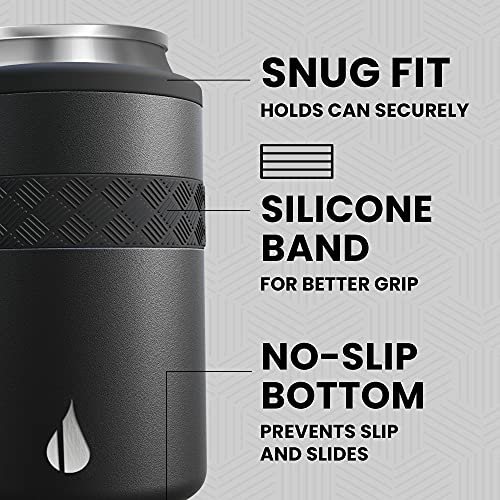 Elemental Stainless Steel Can Cooler, Triple Wall Insulated Beverage Insulator - Drink Sleeve for 12oz Regular Cans - Black