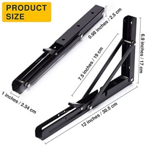 Folding Shelf Brackets Heavy Duty Floating Shelves Hardware x2, Floating Shelf Bracket 12 Inch, L Brackets for Shelves, Folding Table Hinge Folding Shelf Bracket Folding Table Bracket Folding Bracket