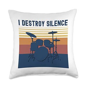 visit i destroy silence drums t shirt youth store i destroy silence t shirt youth funny drumming quote throw pillow, 18x18, multicolor