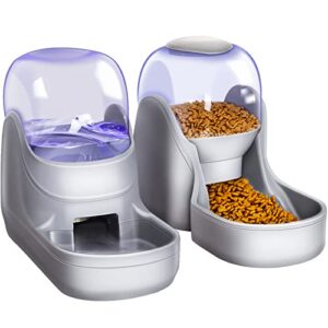 Automatic Pet Feeder and Waterer Cat Dog Gravity Food Bowl Set 3.8 L with 1 Water Dispenser and 1 Food Feeder for Small, Medium & Big Pets (Gray)