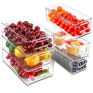 refrigerator organizer bins, bs one set of 6 fridge organizers and storage clear, stackable storage bins for kitchen, bathroom, bedroom, cabinet, countertops, freezer and pantry