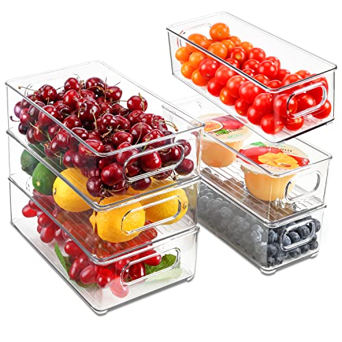 Refrigerator Organizer Bins, BS One Set of 6 Fridge Organizers and Storage Clear, Stackable Storage Bins for Kitchen, Bathroom, Bedroom, Cabinet, Countertops, Freezer and Pantry