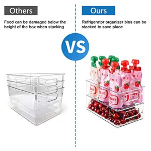 Refrigerator Organizer Bins, BS One Set of 6 Fridge Organizers and Storage Clear, Stackable Storage Bins for Kitchen, Bathroom, Bedroom, Cabinet, Countertops, Freezer and Pantry
