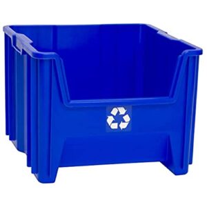 readyspace commercial industrial heavy duty stackable open-front recycling bin box containers, 12 gallon, 2 pack, blue