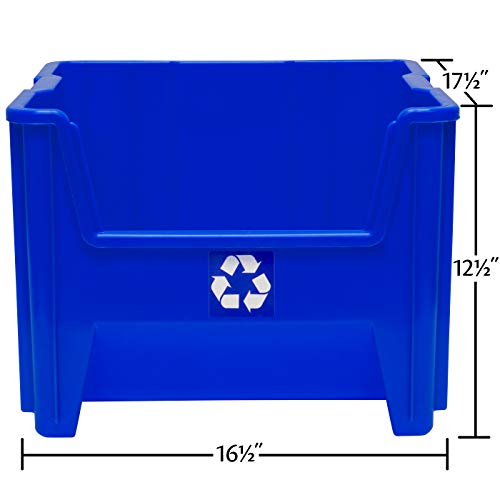 READYSPACE Commercial Industrial Heavy Duty Stackable Open-Front Recycling Bin Box Containers, 12 Gallon, 2 Pack, Blue