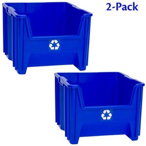 READYSPACE Commercial Industrial Heavy Duty Stackable Open-Front Recycling Bin Box Containers, 12 Gallon, 2 Pack, Blue