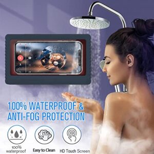 QeeHeng 2 Stickers Shower Phone Holder Waterproof Bathroom Mobile Phone Shell Anti-Fog Case for Shower,Kitchen Wall Mounted,6.8 Inch Support Touch Screen(Blue)