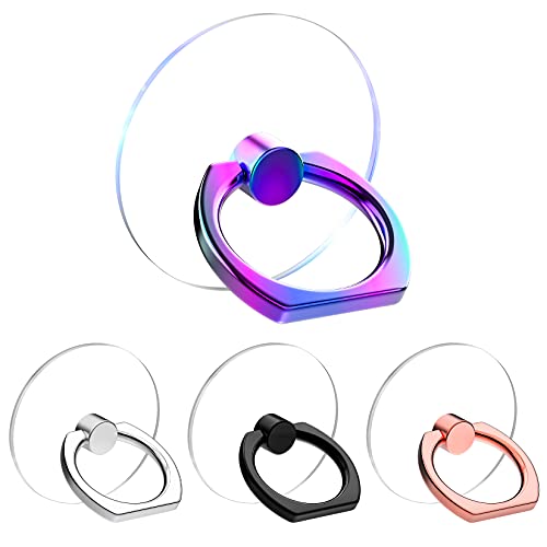 Vesmatity Colorful Cell Phone Ring Holder Stand 4 Pack Transparent Phone Ring Holder Clear Universal 360° Degree Rotation Finger Grip Ring Kickstand Compatible Various Mobile Phones or Phone case