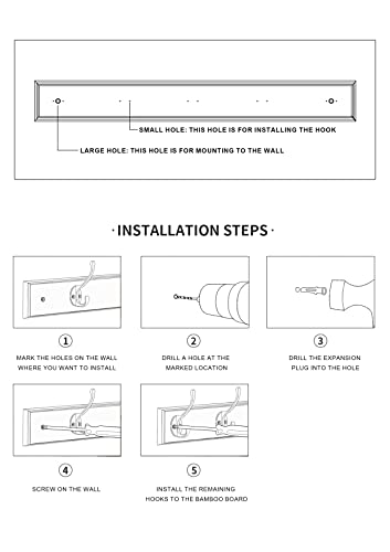 JYL HOME Wall-mounted Bamboo Coat Rack, 5 Double Hooks, Rustic Hooks for Hanging Coats,Jacket,Clothes,Hats,Decorative Hooks for Entryway, Bathroom, Bedroom, Closet Room, White