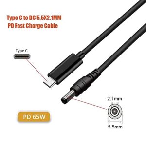 5ft PD USB Type C Male Input to DC 5.5 x 2.1mm Male Power Charging Cable up to 100W(65W-100W)(5521-100W)