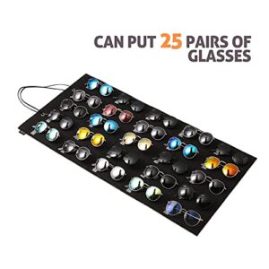KGMCARE Sunglasses Organizer Storage- Hanging Eyeglasses Wall Pocket Mounted,Eyewear Display,25 Slots (Black, Large)