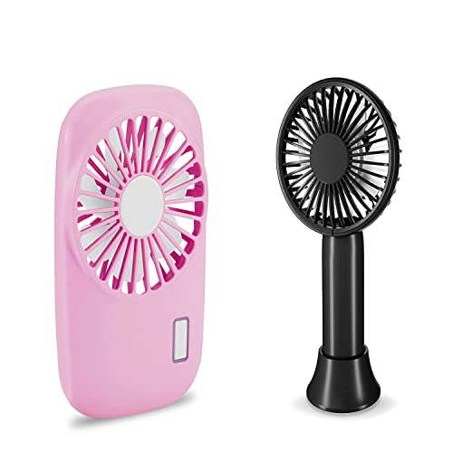 Aluan Handheld Fan Bundle, Pink Hand Held Fan & Black Mini Portable Fan for for Kids Girls Woman Man Home Office Outdoor Travel