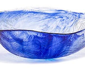 Red Co. 9.5 Inch 62 Ounce Etched Wavy Glass Salad Bowl, Large Tabletop Centerpiece, Blue