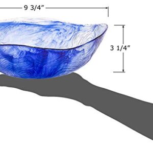 Red Co. 9.5 Inch 62 Ounce Etched Wavy Glass Salad Bowl, Large Tabletop Centerpiece, Blue