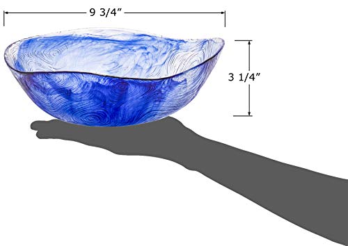 Red Co. 9.5 Inch 62 Ounce Etched Wavy Glass Salad Bowl, Large Tabletop Centerpiece, Blue