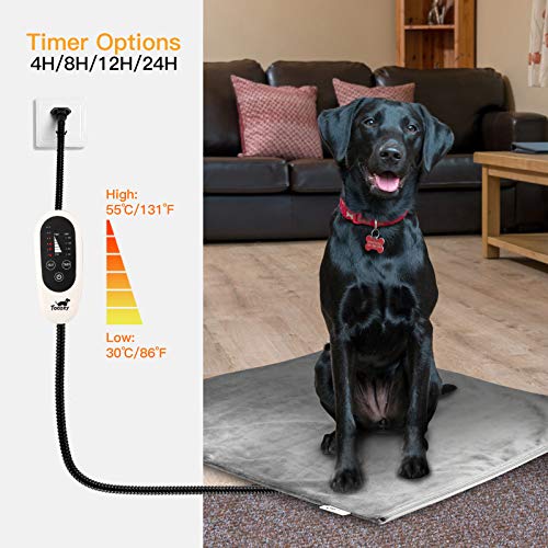 Toozey Pet Heating Pad, 6 Adjustable Temperature Dog Cat Heating Pad with Timer, Indoor Pet Heating Pads for Cats Dogs with Chew Resistant Cord, Electric Pads for Dogs Cats, Pet Heated Mat