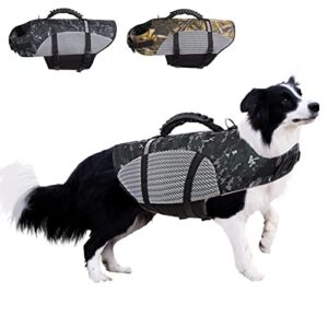 letsqk dog life jacket dog safety vest with adjustable buckles for small medium large dogs, pet life preserver jacket with durable rescue handle for swimming,surfing,boating,hunting