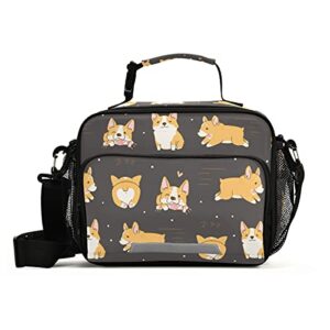 dogs reusable leakproof lunch box bag corgi sturdy insulated box with adjustable strap portable bag organizer for kids, women, men, teens, boys, girls