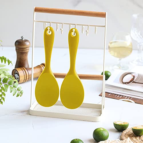 Silicone Rice Paddle Spoon Set of 2,Non Stick Heat Resistant Kitchen Gadge Rice Spoon,Rice Scooper,Rice Spatula,Rice Spoon Paddle,Rice Cooker Spoon,Works for Rice,Mashed Potato Or More (Yellow)