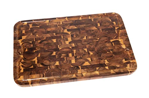 Lipper International 1260 Acacia Supreme End Grain Cutting and Carving Board with Juice Groove, 24" x 16" x 1"