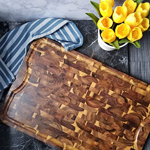 Lipper International 1260 Acacia Supreme End Grain Cutting and Carving Board with Juice Groove, 24" x 16" x 1"