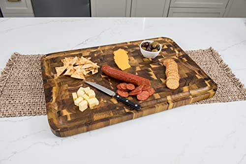 Lipper International 1260 Acacia Supreme End Grain Cutting and Carving Board with Juice Groove, 24" x 16" x 1"