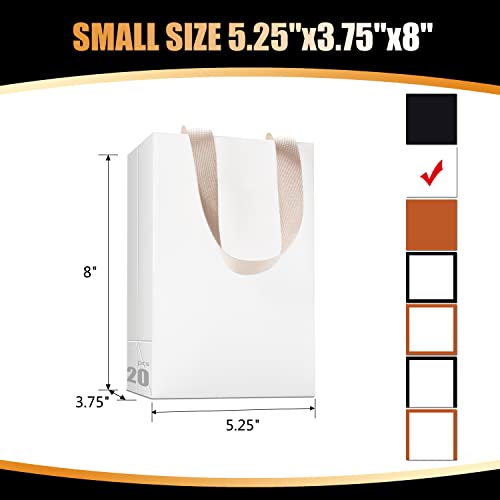 YACEYACE White Gift Bags with Handles, 20Pcs 5.25"x3.75"x8" Small White Paper Gift Bags with Handles Bulk, White Kraft Paper Bags White Paper Shopping Bags with Handles