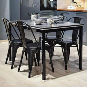 Yaheetech Iron Metal Dining Chairs Stackable Side Chairs Bar Chairs with Back Indoor/Outdoor Classic/Chic/Industrial/Vintage Bistro Cafe Trattoria Kitchen Restaurant Matte Black, Set of 4