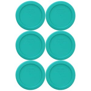 pyrex 7202-pc turquoise round plastic food storage replacement lid, made in usa - 6 pack