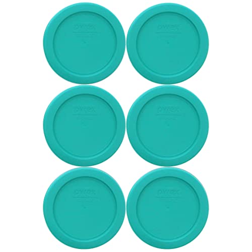 Pyrex 7202-PC Turquoise Round Plastic Food Storage Replacement Lid, Made in USA - 6 Pack