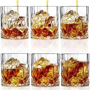 elidomc lead free crystal whiskey glasses, 11 oz unique bourbon glass, ultra-clarity double old fashioned glasses (set of 6)