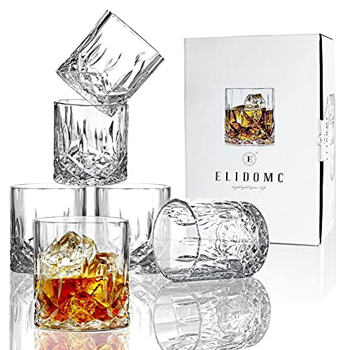 ELIDOMC Lead Free Crystal Whiskey Glasses, 11 Oz Unique Bourbon Glass, Ultra-Clarity Double Old Fashioned Glasses (Set of 6)