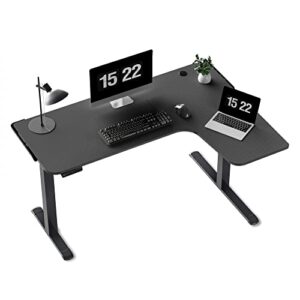 it's_organized l shaped standing desk, 61 inch electric height adjustable sit stand up corner computer gaming table home office workstation with dual motor memory preset mousepad black frame, right