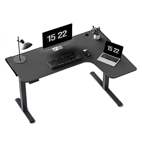 It's_Organized L Shaped Standing Desk, 61 inch Electric Height Adjustable Sit Stand Up Corner Computer Gaming Table Home Office Workstation with Dual Motor Memory Preset Mousepad Black Frame, Right