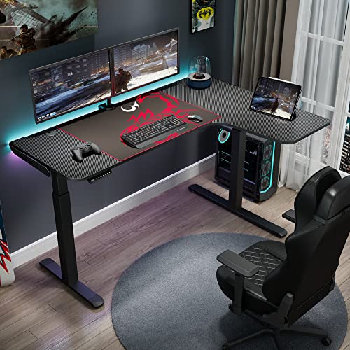 It's_Organized L Shaped Standing Desk, 61 inch Electric Height Adjustable Sit Stand Up Corner Computer Gaming Table Home Office Workstation with Dual Motor Memory Preset Mousepad Black Frame, Right