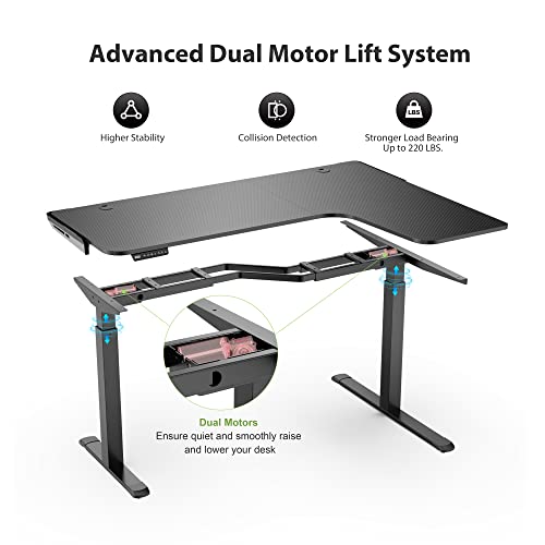 It's_Organized L Shaped Standing Desk, 61 inch Electric Height Adjustable Sit Stand Up Corner Computer Gaming Table Home Office Workstation with Dual Motor Memory Preset Mousepad Black Frame, Right