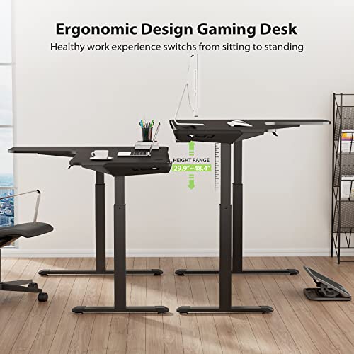 It's_Organized L Shaped Standing Desk, 61 inch Electric Height Adjustable Sit Stand Up Corner Computer Gaming Table Home Office Workstation with Dual Motor Memory Preset Mousepad Black Frame, Right