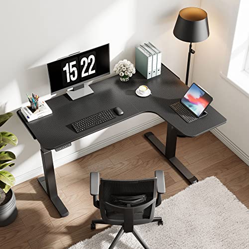 It's_Organized L Shaped Standing Desk, 61 inch Electric Height Adjustable Sit Stand Up Corner Computer Gaming Table Home Office Workstation with Dual Motor Memory Preset Mousepad Black Frame, Right