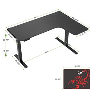 It's_Organized L Shaped Standing Desk, 61 inch Electric Height Adjustable Sit Stand Up Corner Computer Gaming Table Home Office Workstation with Dual Motor Memory Preset Mousepad Black Frame, Right