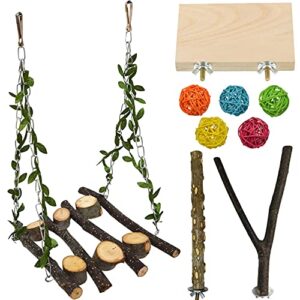 kathson wood bird swing toys natural parrot perch wooden stand platform parakeet paw grinding stick cage accessories exercise toy for cockatiels budgies lovebirds conures