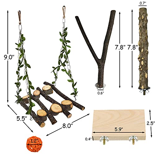 kathson Wood Bird Swing Toys Natural Parrot Perch Wooden Stand Platform Parakeet Paw Grinding Stick Cage Accessories Exercise Toy for Cockatiels Budgies Lovebirds Conures