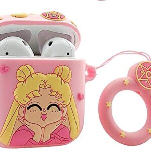 SMAIGE Compatible with Airpods 2 and 1 Case with Keychain, Soft Silicone Skin Case Cover Shock-Absorbing Protective Case-Cartoon Cute Design for Girls and Women ( Pretty Girl )